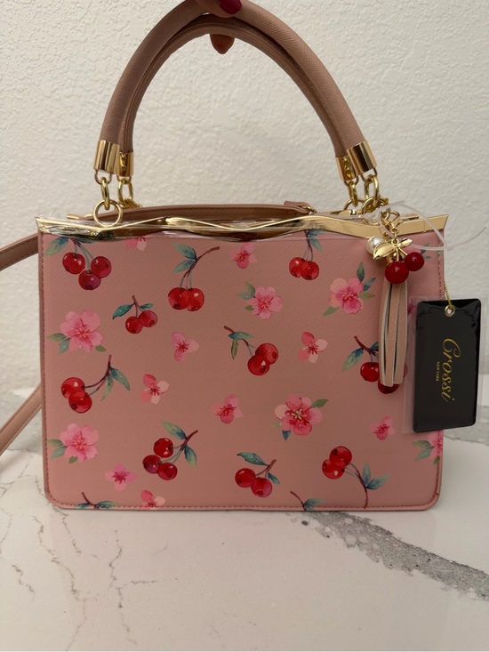Crossi Handbags - Red Cherry Print Top-Handle Satchel With CrossBod Strap